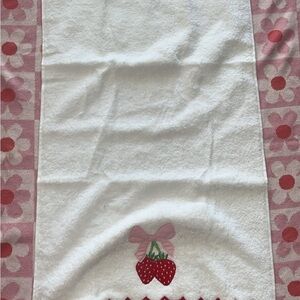 Strawberry Embroidered Towel with Pink Accents